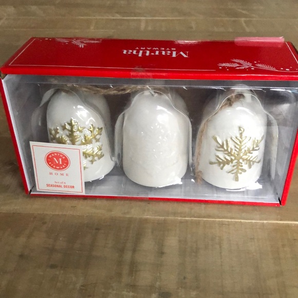 Martha Stewart Home Set of 3 Christmas Seasonal Decor Ceramic Bell Ornaments 🔔 - Picture 1 of 5